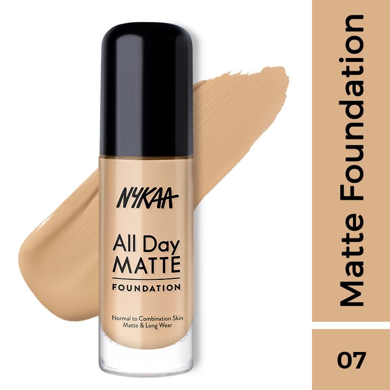 Nykaa All Day Matte Long Wear Liquid Foundation, Sand 07 | Normal To Combination Skin