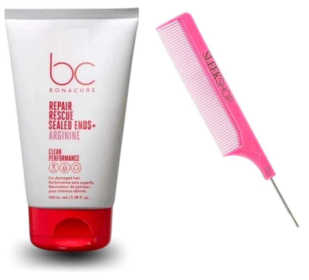 Sleekshop Comb + Schwarzkapf BC Bonocure REPAIR RESCUE SEALED ENDS, Arginine - 2025-2026 Formula (w/Sleek Comb) for Hair Dye Color Haircolor (3.38 oz / 100 mL)