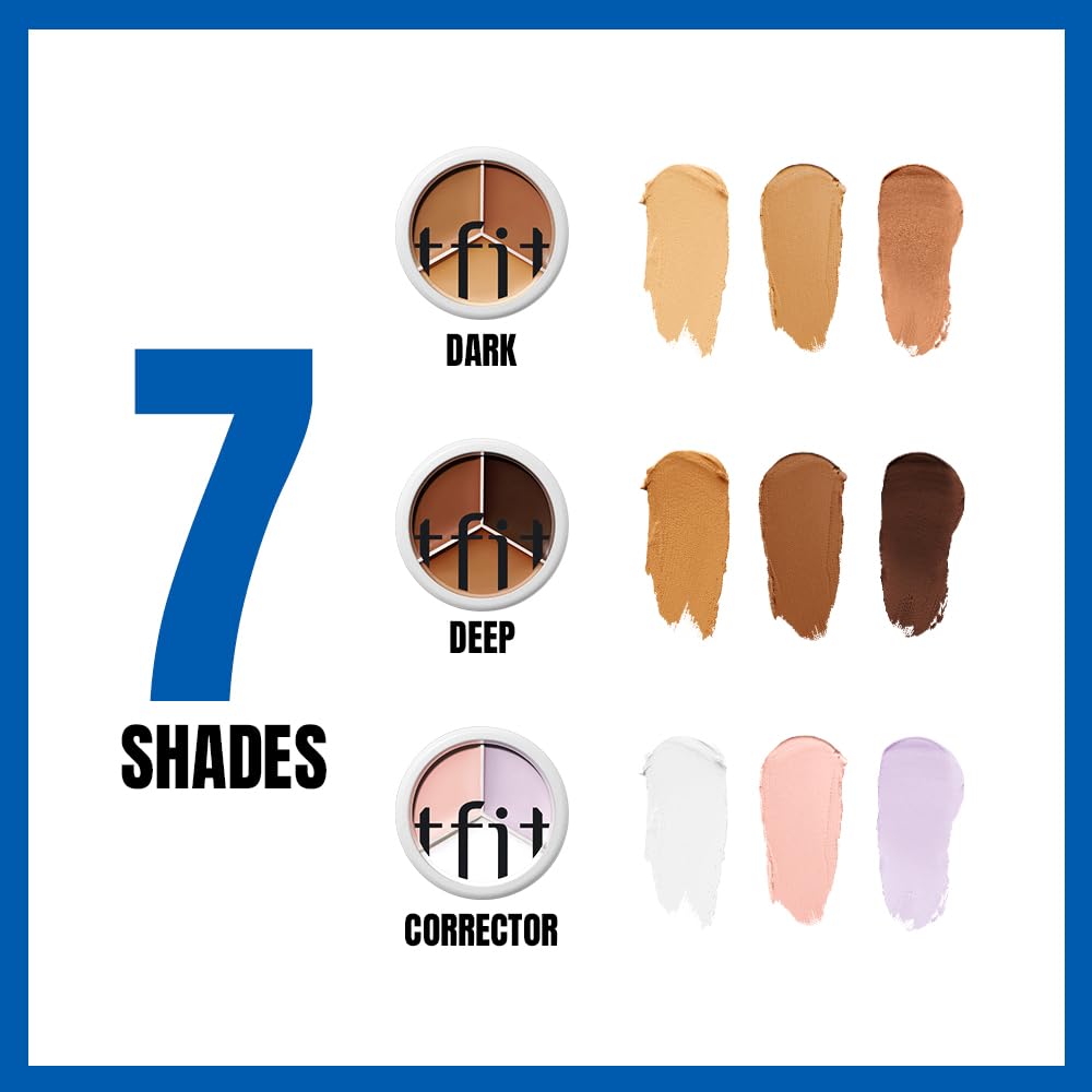 TFIT Multi-Use Pot Concealer - Triple Palette | High-Pigmented, Full Coverage & Crease-Proof | Korean Concealer for Dark Circles, Redness & Blemishes (05 Deep, 0.52 Oz)