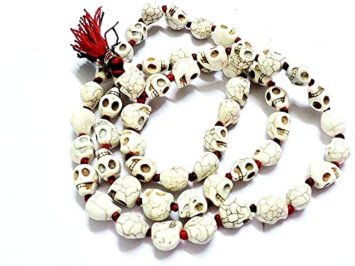 Natural Goddess Kali Mund Mala Necklace Skeleton Necklace Maha Kali Skull Japa Jaap Mala 54 + 1 Beads for jaap temple Mandir, off -white