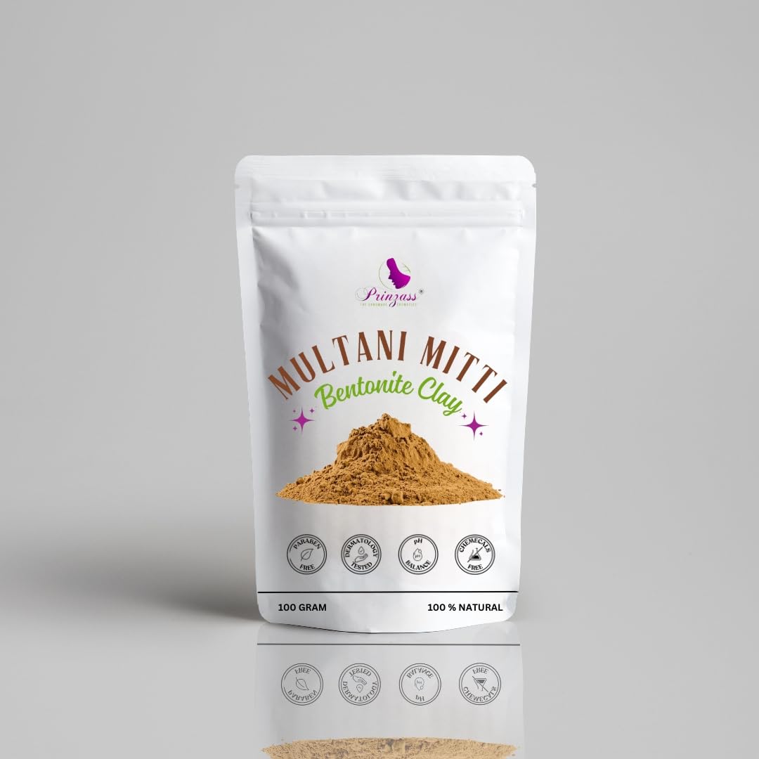 Prinzass Cosmetics - Facial Multani Mitti Powder | 100 Gram | Facial Bentonite Clay | Multani Mitti For Face | Multani Mitti Powder For Skin Care | 100% Natural
