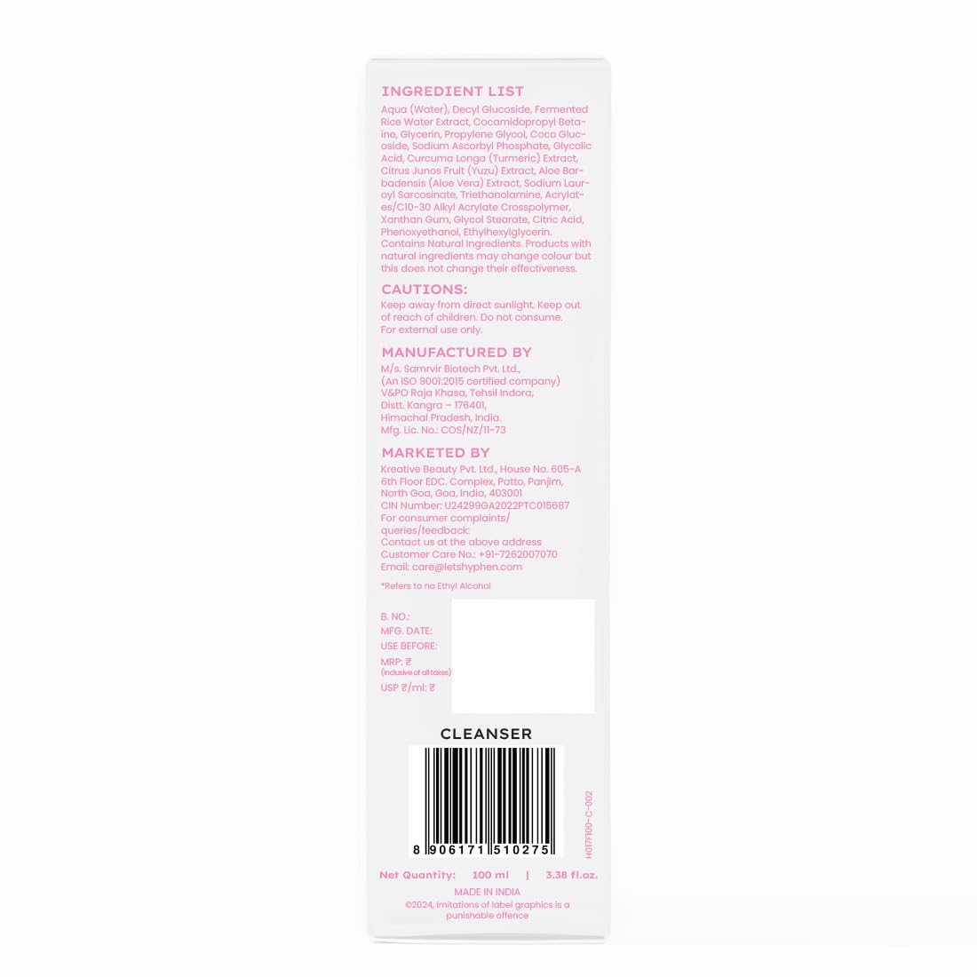 Hyphen 10% Rice Water Brightening Face Wash | Daily Face Cleanser for Women and Men | Brightens Skin | Removes Dirt & Impurities | Face Care, Gentle Facewash, N