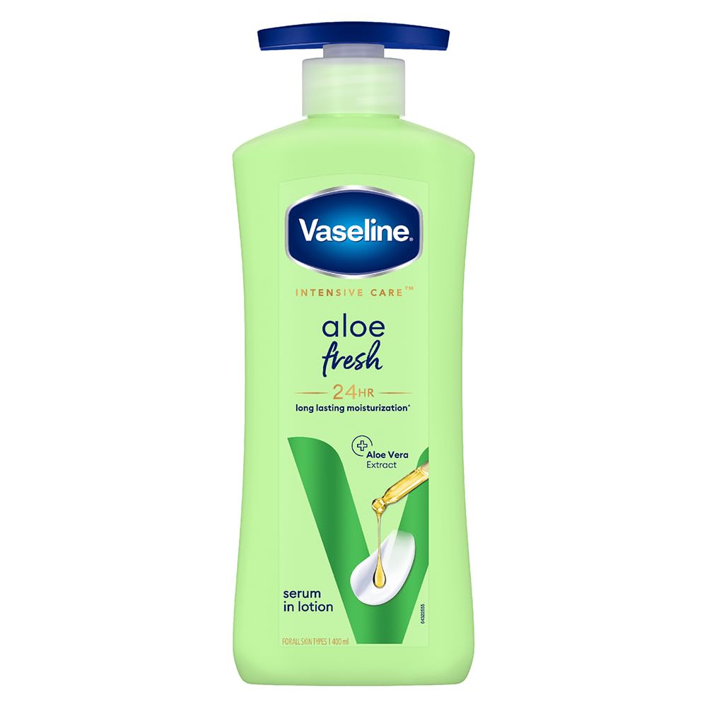Vaseline Aloe Fresh Body Lotion,24 HR Long Lasting Moisturisation with Aloe Vera extract and Menthol 400ml 400 ml (Pack of 1)