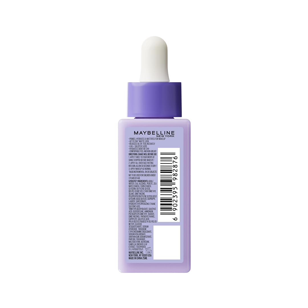 Maybelline New York Shine Stopper Primer | 3-in-1 Serum Primer for Oily Skin to Prime, Mattify, Hydrate with LHA & Salicylic Acid, 25ml