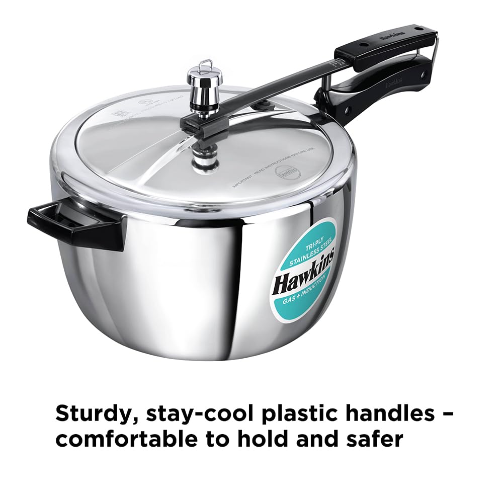 Hawkins 1.5 Litre Triply Stainless Steel Pressure Cooker, Inner Lid Induction Baby Cooker, Silver (HSST15) 1.5 Litres