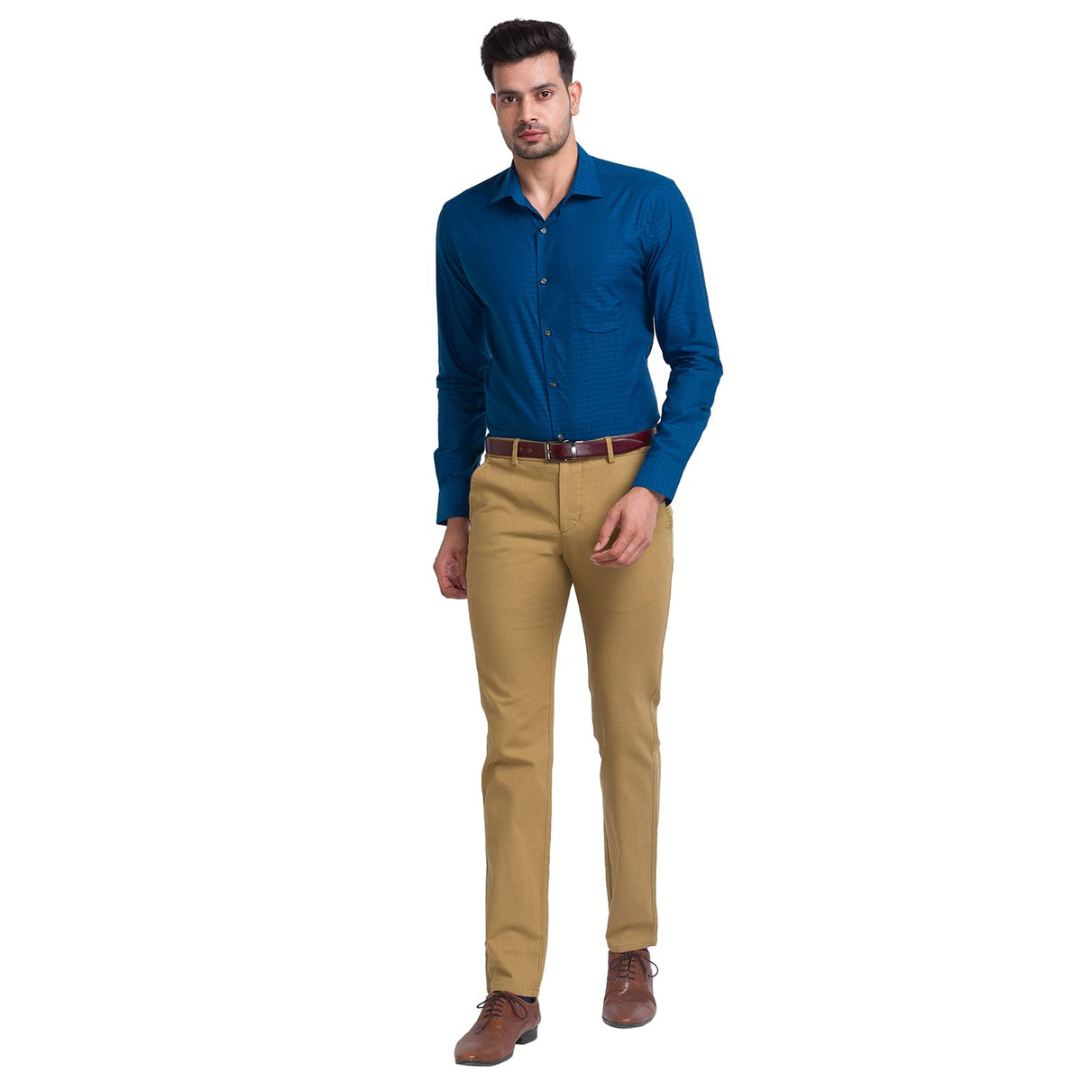 Park Avenue Men's Pure Cotton Structure Pattern Slim Fit Semi Cutaway Collar Full Sleeve Ceremonial Shirt 40 Fancy Blue