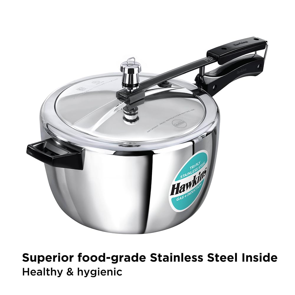 Hawkins 1.5 Litre Triply Stainless Steel Pressure Cooker, Inner Lid Induction Baby Cooker, Silver (HSST15) 1.5 Litres