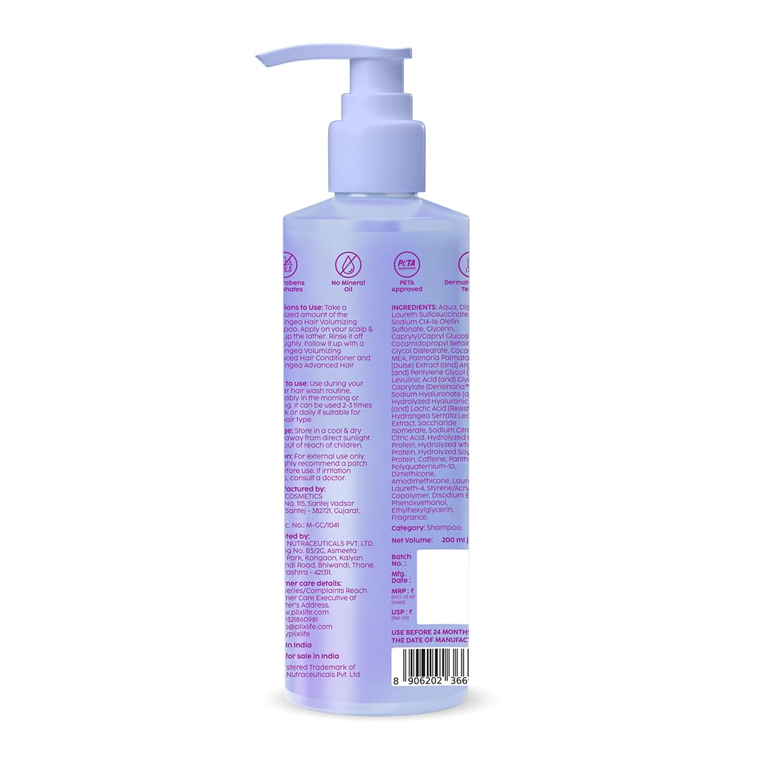 PLIX Hydrangea Volumizing Advanced Hair Shampoo 200ml | Fuller-Looking Volume