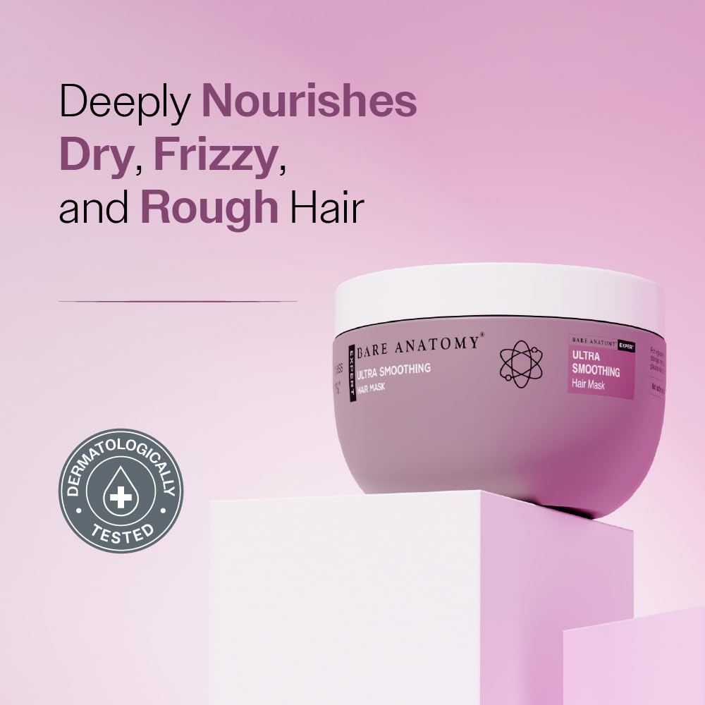Bare Anatomy Ultra Smoothing Shampoo & Hair Mask Combo | For Dry & Frizzy Hair | Carbohydrate Complex, Niacinamide & Omega 3 6 9 | SLS & Paraben Free | 100ml +