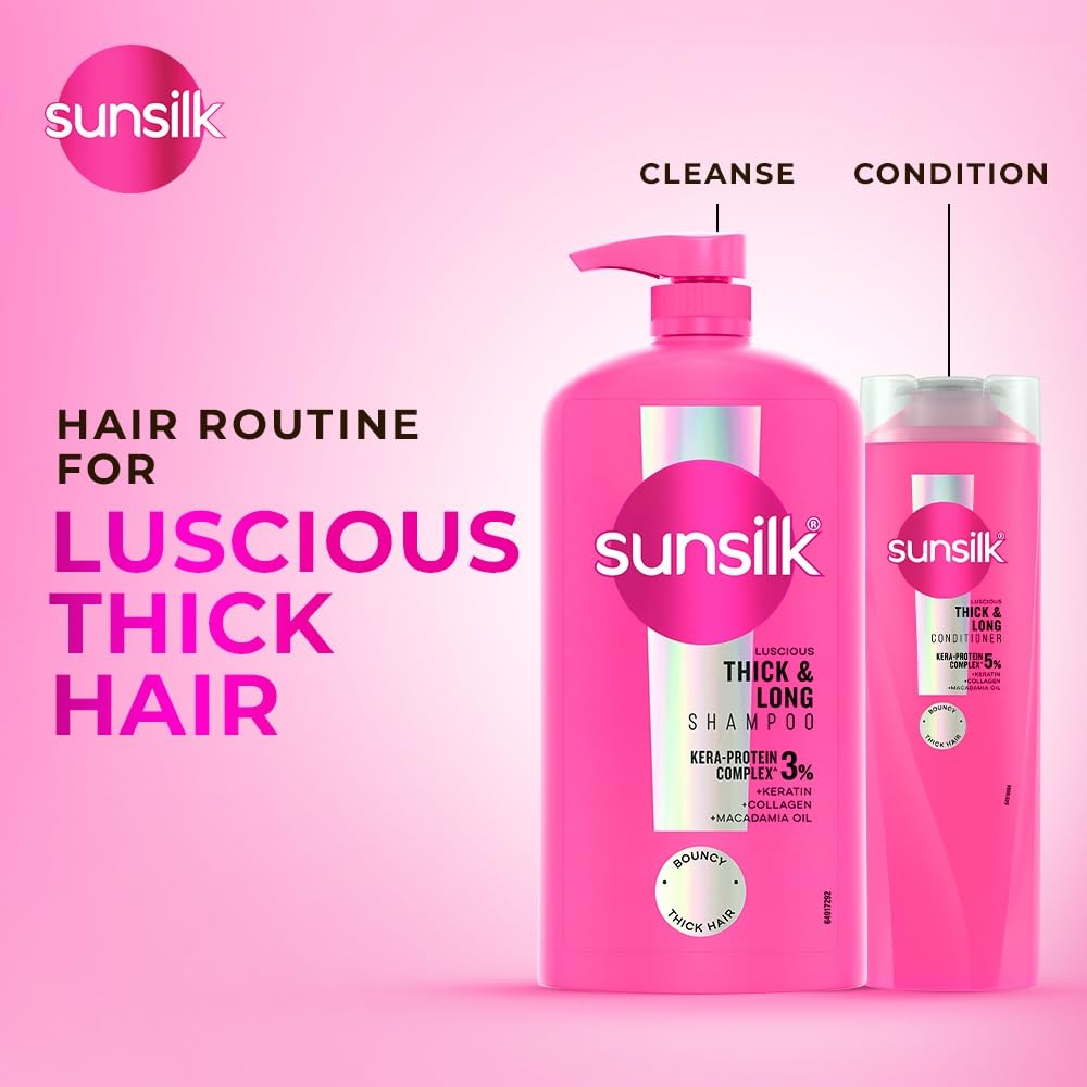 Sunsilk Luscious Thick & Long Shampoo 1L || with 3% KERA-PROTEIN COMPLEX for Thicker, Fuller & Bouncier Hair 1 l (Pack of 1)