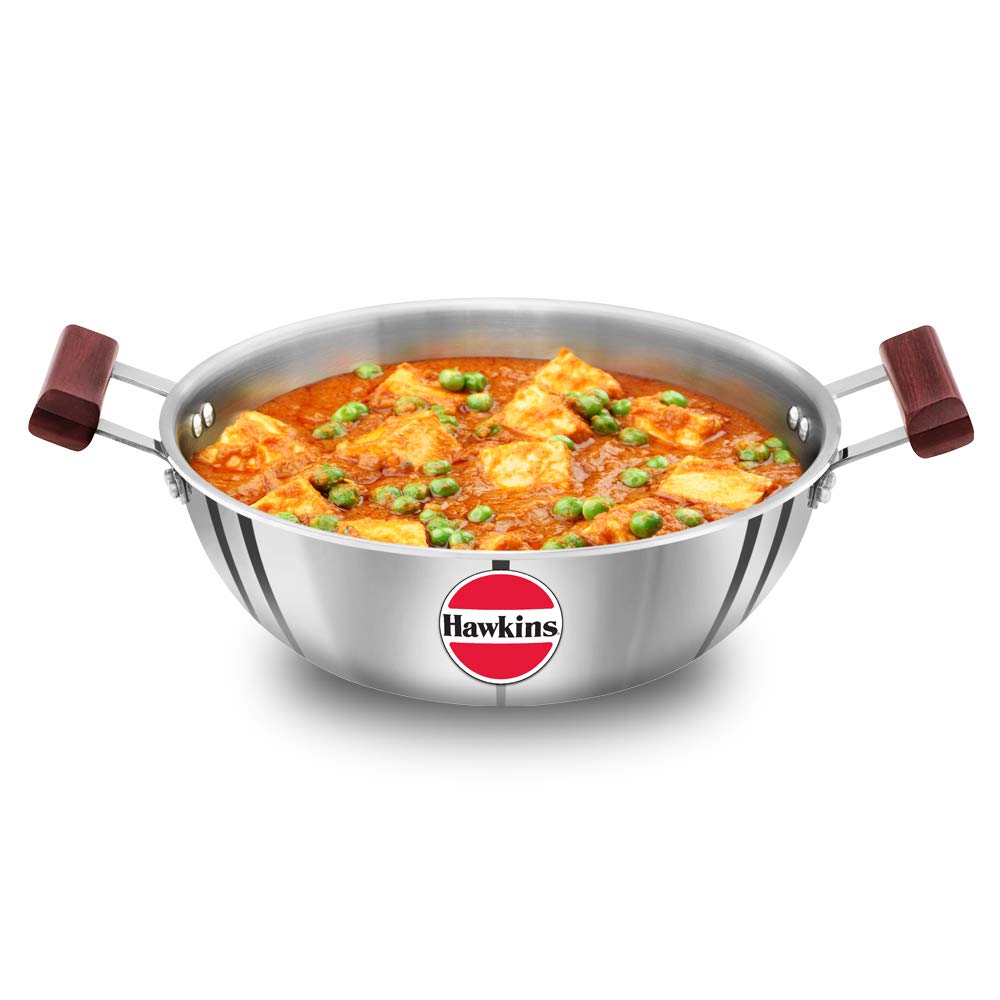 Hawkins 1.5 Litre Deep Fry Pan, Triply Stainless Steel Kadai, Flat Bottom Induction Kadhai, Small Kadai, Silver (SSD15)