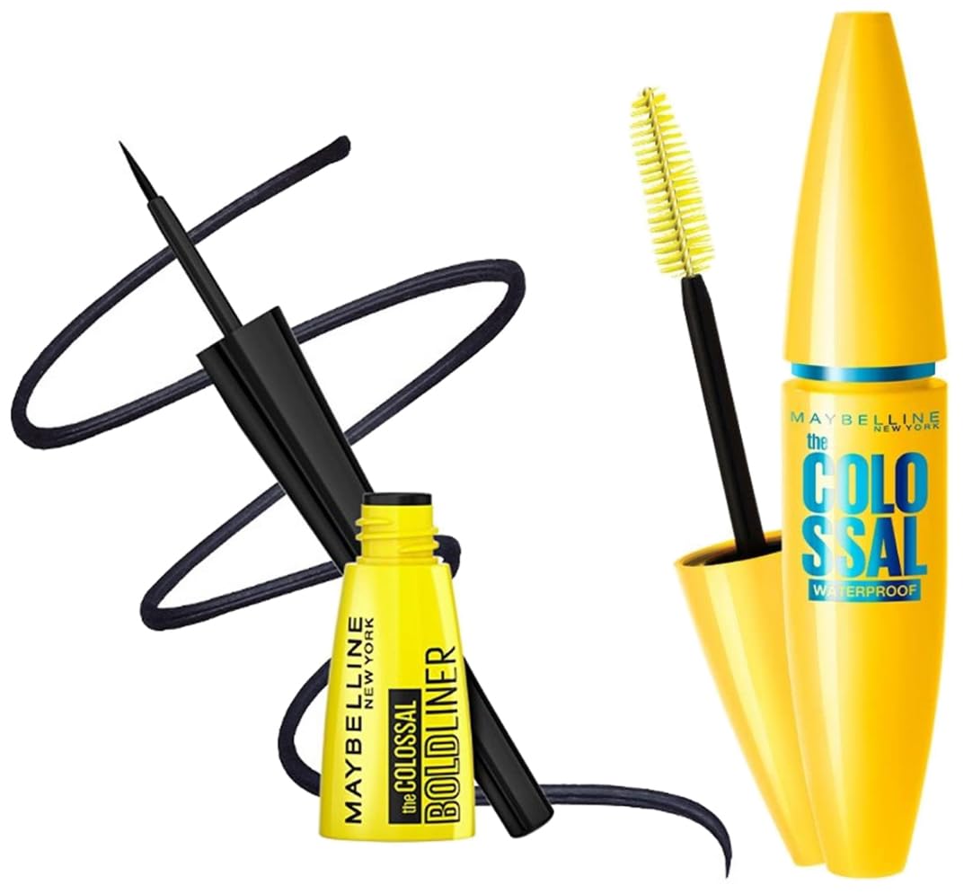 Maybelline New York Volume Express Colossal Masacara, Waterproof, Black, 10 Ml And Maybelline New York Colossal Bold Eyeliner, Black, 3G 2 Count (Pack of 1)