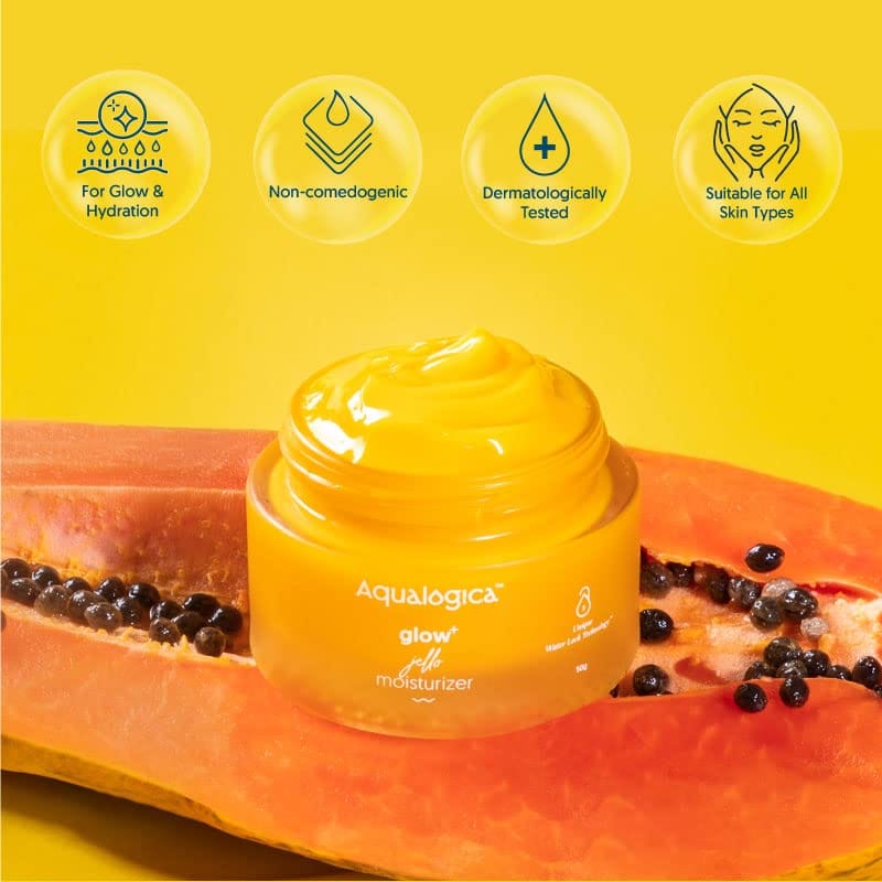 Aqualogica - Glow+ Jello Moisturiser with Vitamin C & Papaya for Illuminating Moisturization & Skin Hydration, Non Sticky (50G)