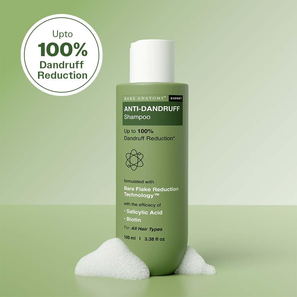 Bare Anatomy Anti-Dandruff Shampoo | Up To 100% Dandruff Reduction | ZPTO-Free | pH 5.3 | Salicylic Acid, Piroctone Olamine & Biotin | Non-Drying Formula | For