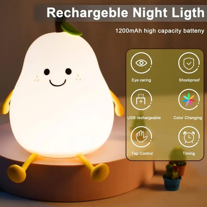 Niwlix Pear Night Light Lamp for Bedroom Kids 7 Color Changing Kids Toddler Night Light Lamp Baby l Gift Items for Women Kids l Valentine's Birthday Gift Toys f