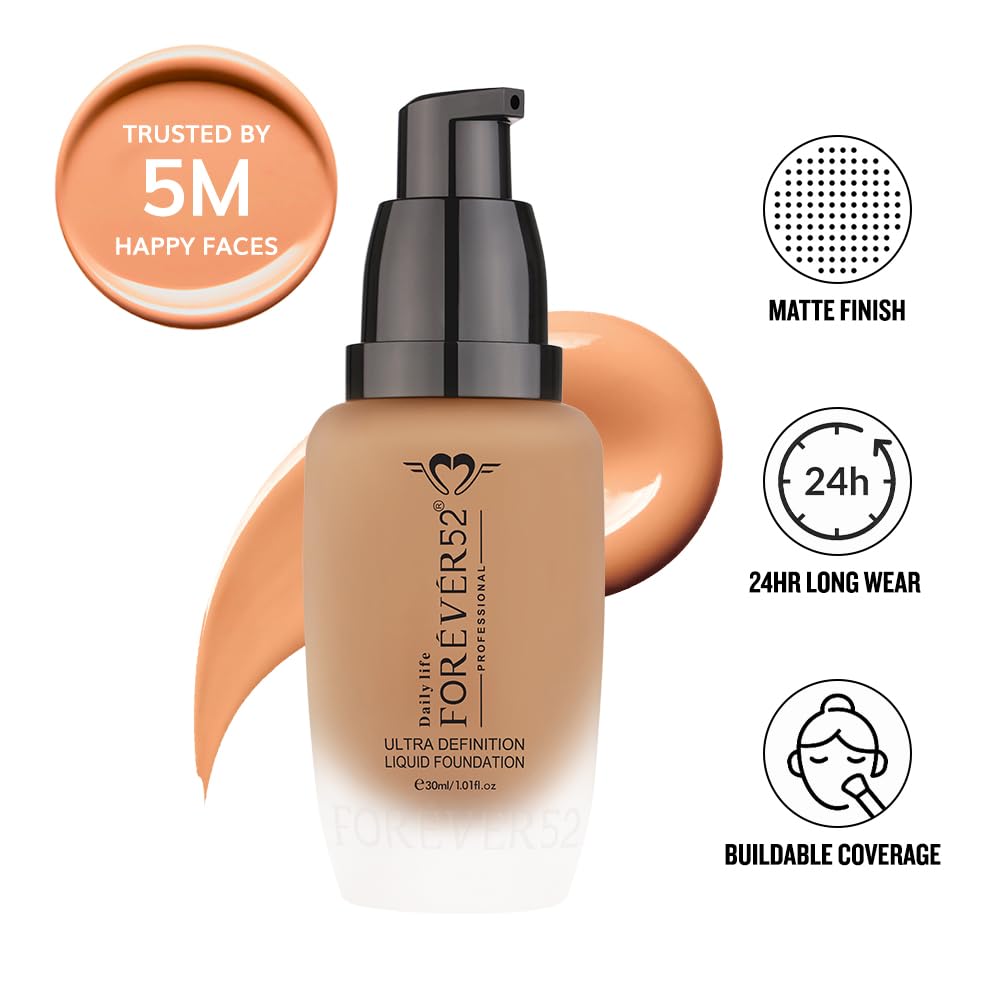 Daily Life Forever52 Ultra Definition Liquid Foundation|24H Wear, Medium to Full Coverage, Pore-Minimizing&Mattifying, Long Lasting, Anti-Aging, Satin Finish| All skin types - Chestnut (FLF016) 30ml