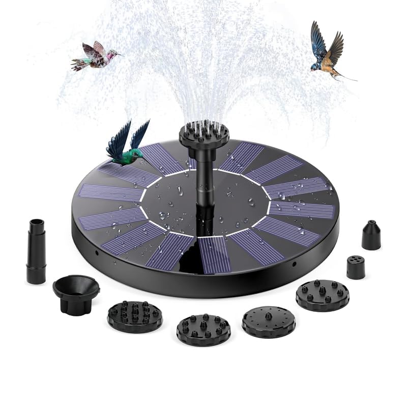 VAJIN Solar Powered Fountain Pump for Bird Bath, Water Fountain Floating Pump Submersible with Battery Back Outdoor Water Feature for Pool, Garden, Pond