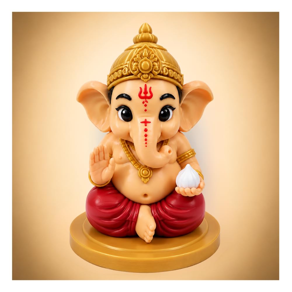 VASPAR Cute Baby Ganesha Idol for Car Dashboard | Premium Lord Ganesh Murti | Mini Ganpati Statue for Home Decor, Office Desk & Pooja Room | Spiritual Gift | Re
