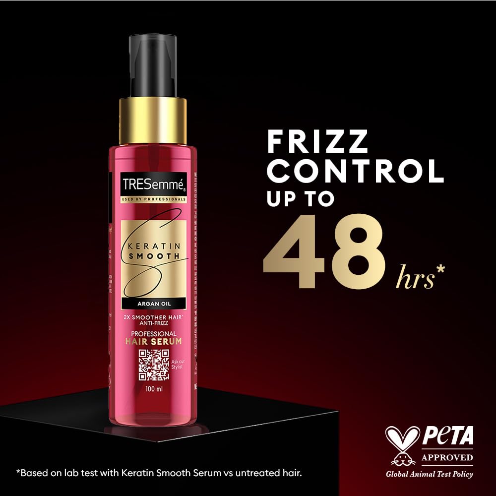 TRESemmé Keratin Smooth Anti Frizz Serum 100ml | 72H Frizz Control, Heat Protection & 2X Smoother Hair | Paraben Free Hair Serum for Dry Frizzy Hair Argan Oil 1