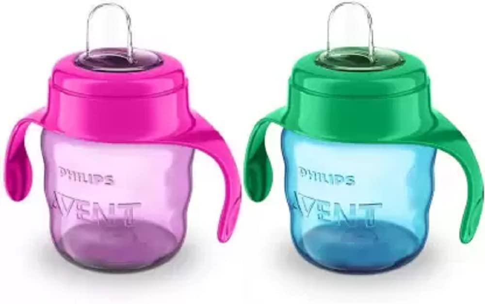 Avent Philips Toddler Spout Cup, 200 Ml, Pack of 2 (1 Blue 1 Pink) Twin Handle, Plastic Material