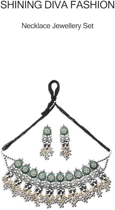 Handcrafted Oxidised Silver Tribal Choker Necklace Set for Women