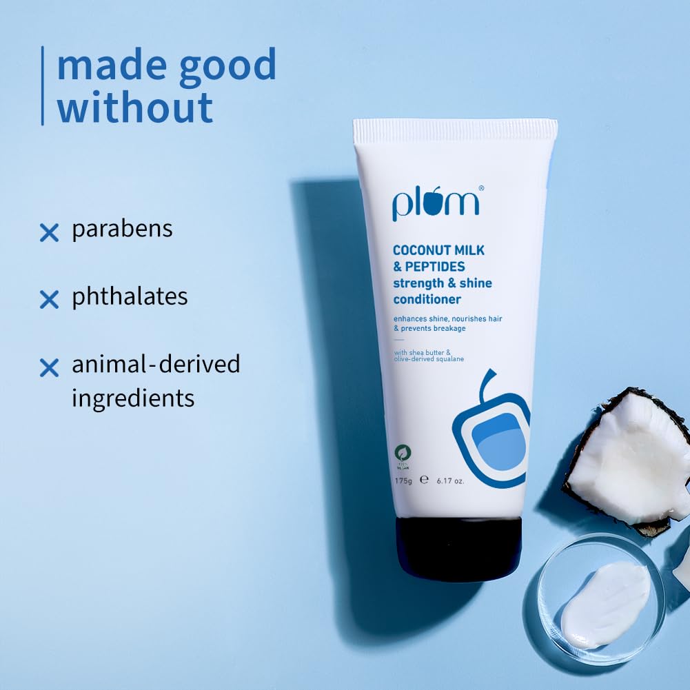Plum Coconut Milk & Peptides Conditioner for Dull & Rough Hair | 175gm | Provides Soft, Smooth & Silky Hair I Enhances Shine, nourishes & prevents breakage | Women & Men I