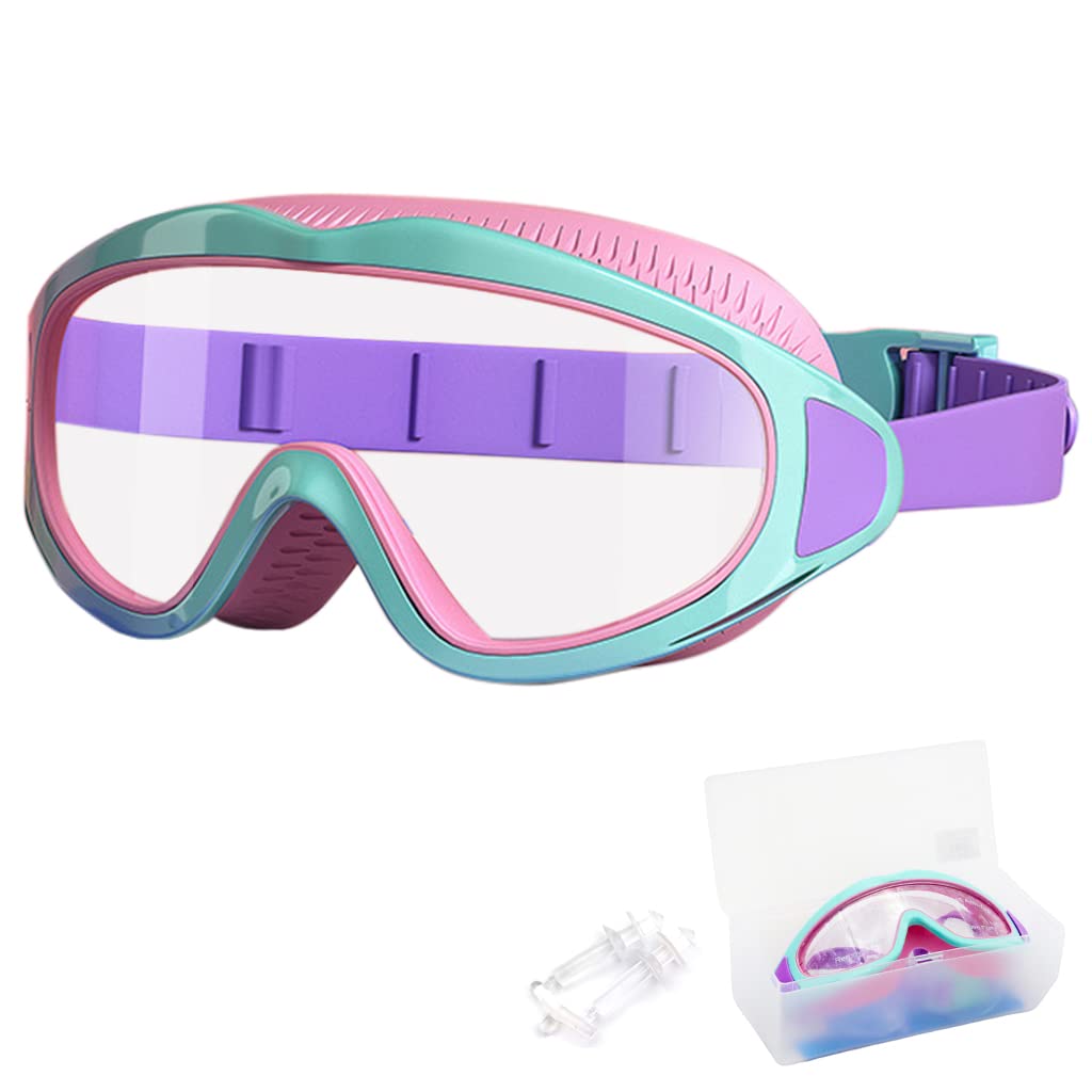 PROBEROS Kids Swim Goggles Big Frame Leakproof Anti Fog UV Shield Pink Purple