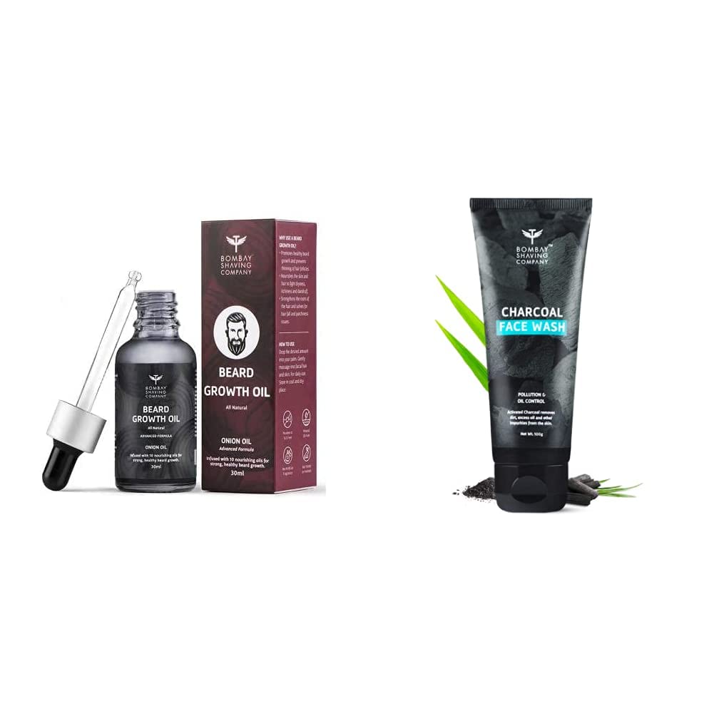 Bombay Shaving Company Beard Growth Onion Oil-10X Nourishing Oils For Stronger, Fluffier & Shinier Beard 30 Ml & Charcoal Face Wash (100G) For Man