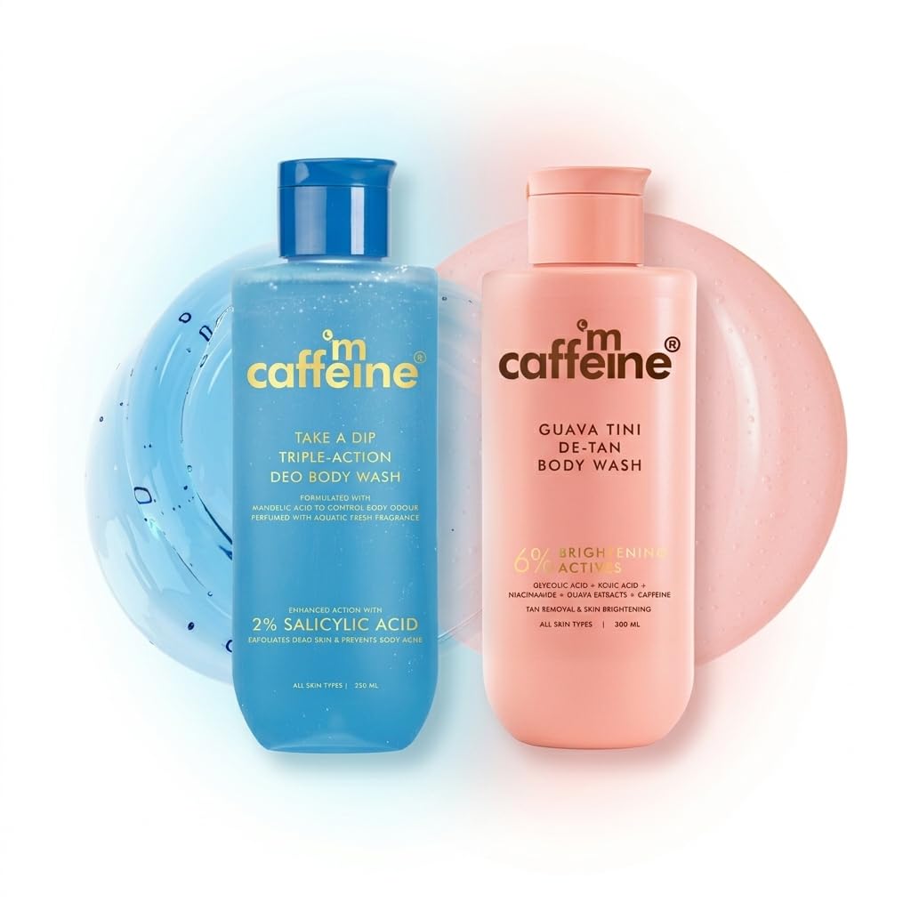 mCaffeine 2% Salicylic Acid Deo Body Wash + 1% Glycolic Acid De-Tan Body Wash Combo | With Niacinamide, Kojic Acid & Glutathione for Brightening, Dark Spots & E