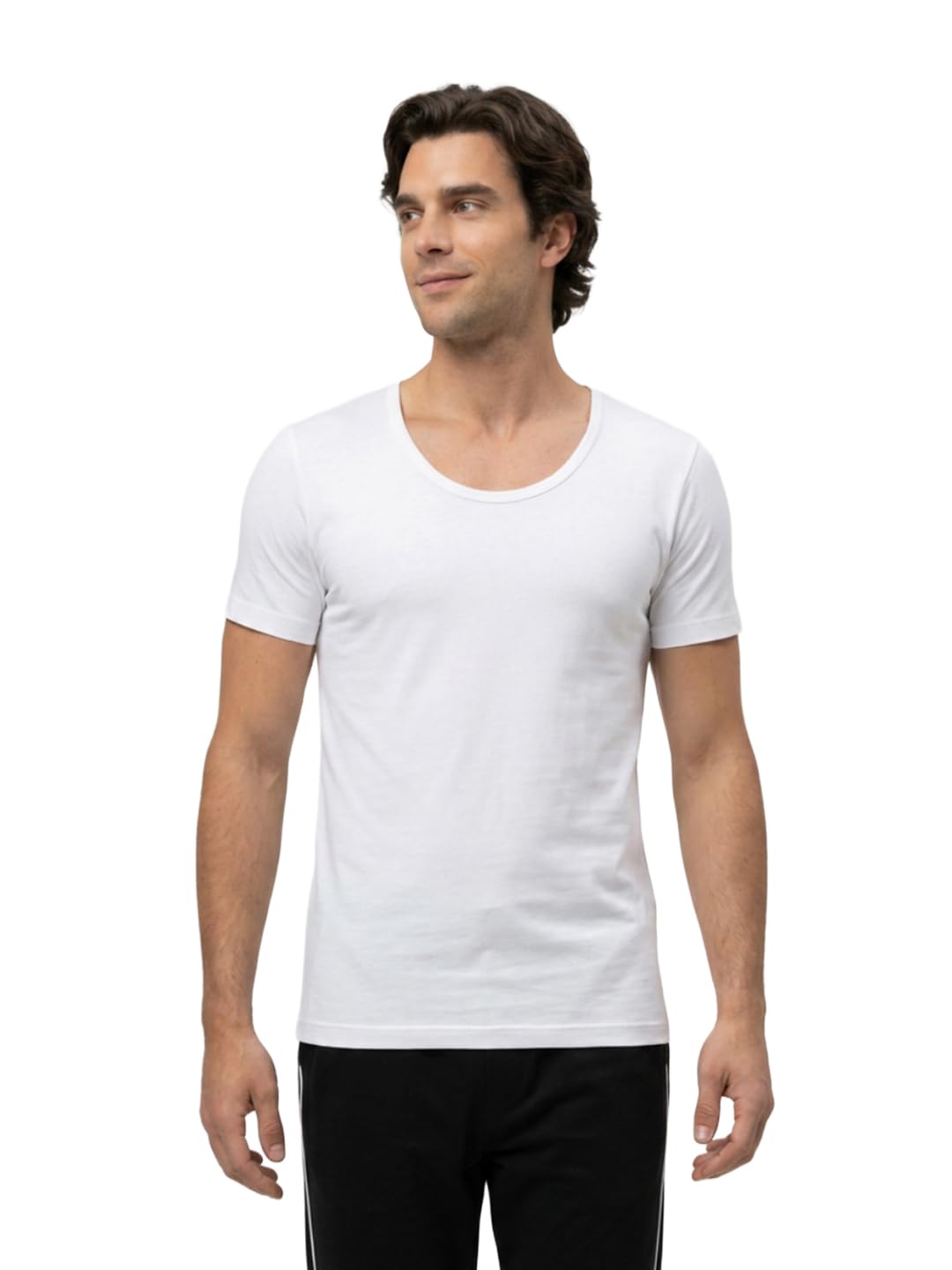 Park Avenue Men Regular Fit Solid Pattern Pure Cotton Half Sleeve Loungewear Vest L White