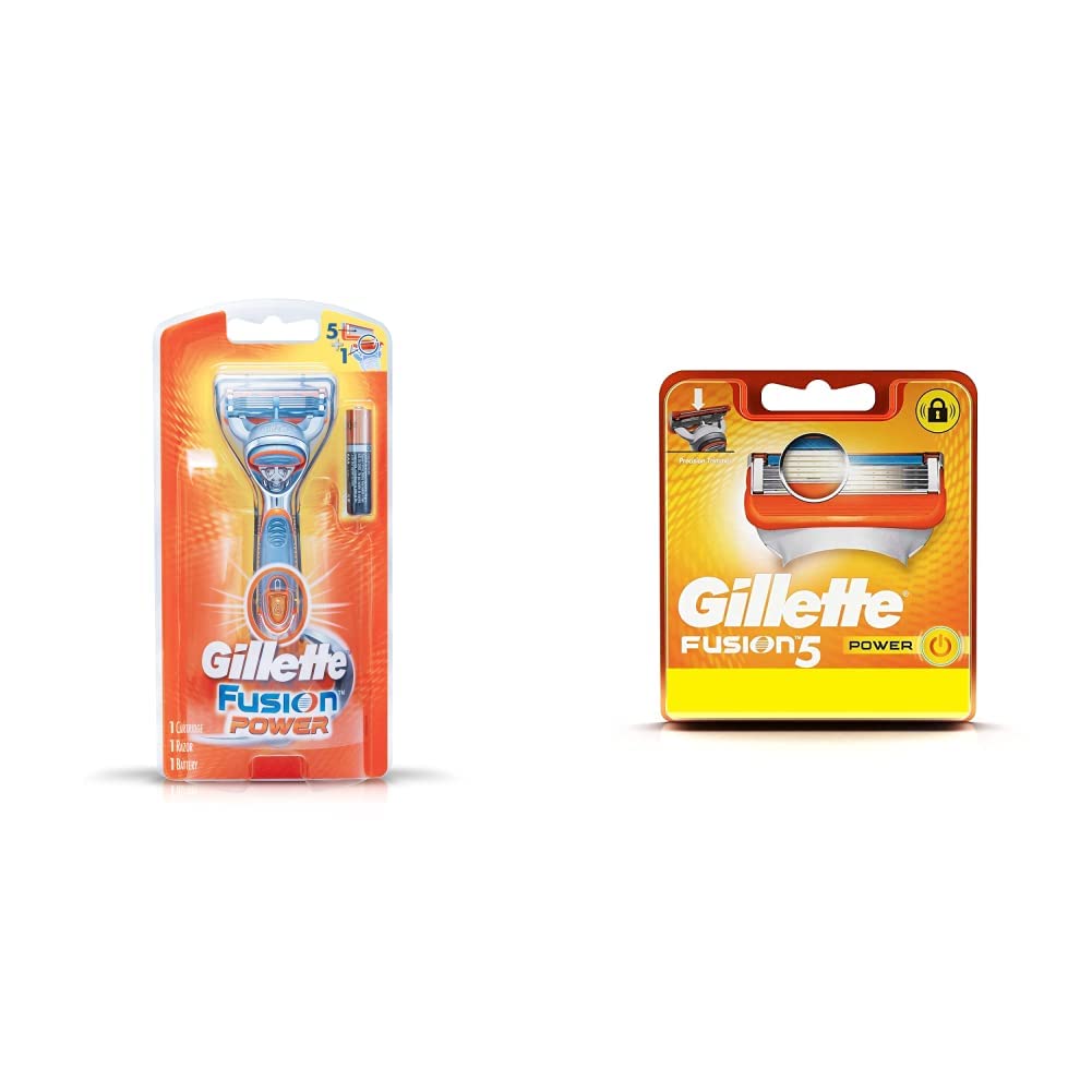 Gillette Men Fusion Power Shaving Razor & Fusion Power Shaving Razor Blades - 8 Pieces (Save Upto 23%) Combo