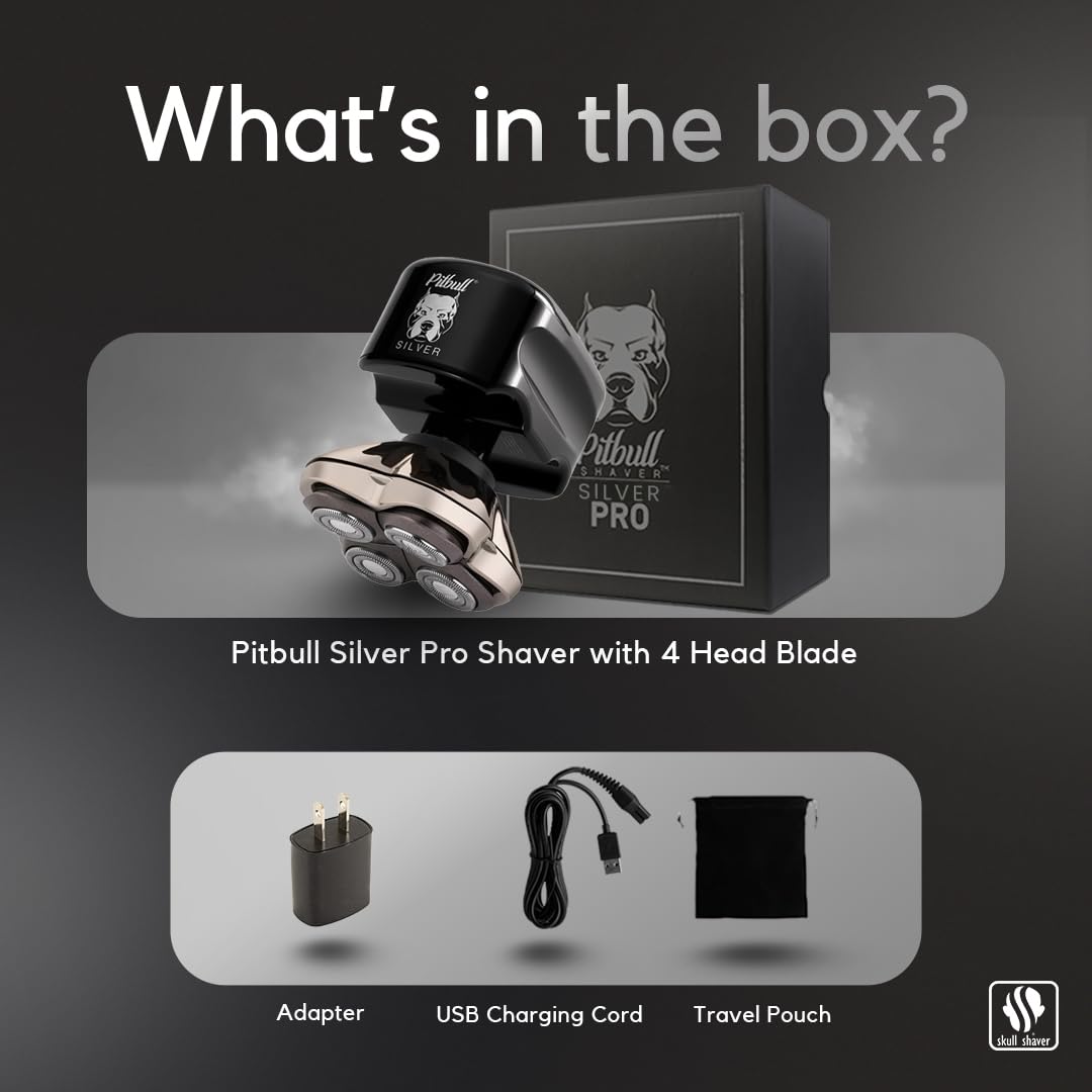 Skull Shaver Pitbull Silver PRO SX5 :Electric Head Shaver for Men, Wet & Dry Bald Head Shaver with Ergonomic Design - Perfect Grooming Kit & Gift for Men Single