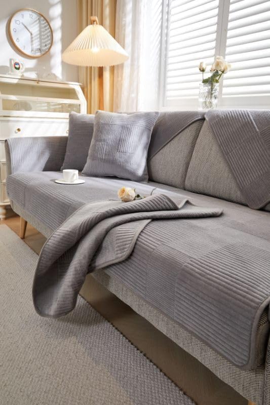HOMETHREADS Innovative Premium Velvet Sofa Cover Mat with PVC Backing for Non-Slip Comfort (Light Grey_Abstract, 1Pc Backrest Mat | 70x70cm) Light_Grey_A 1Pc Ba