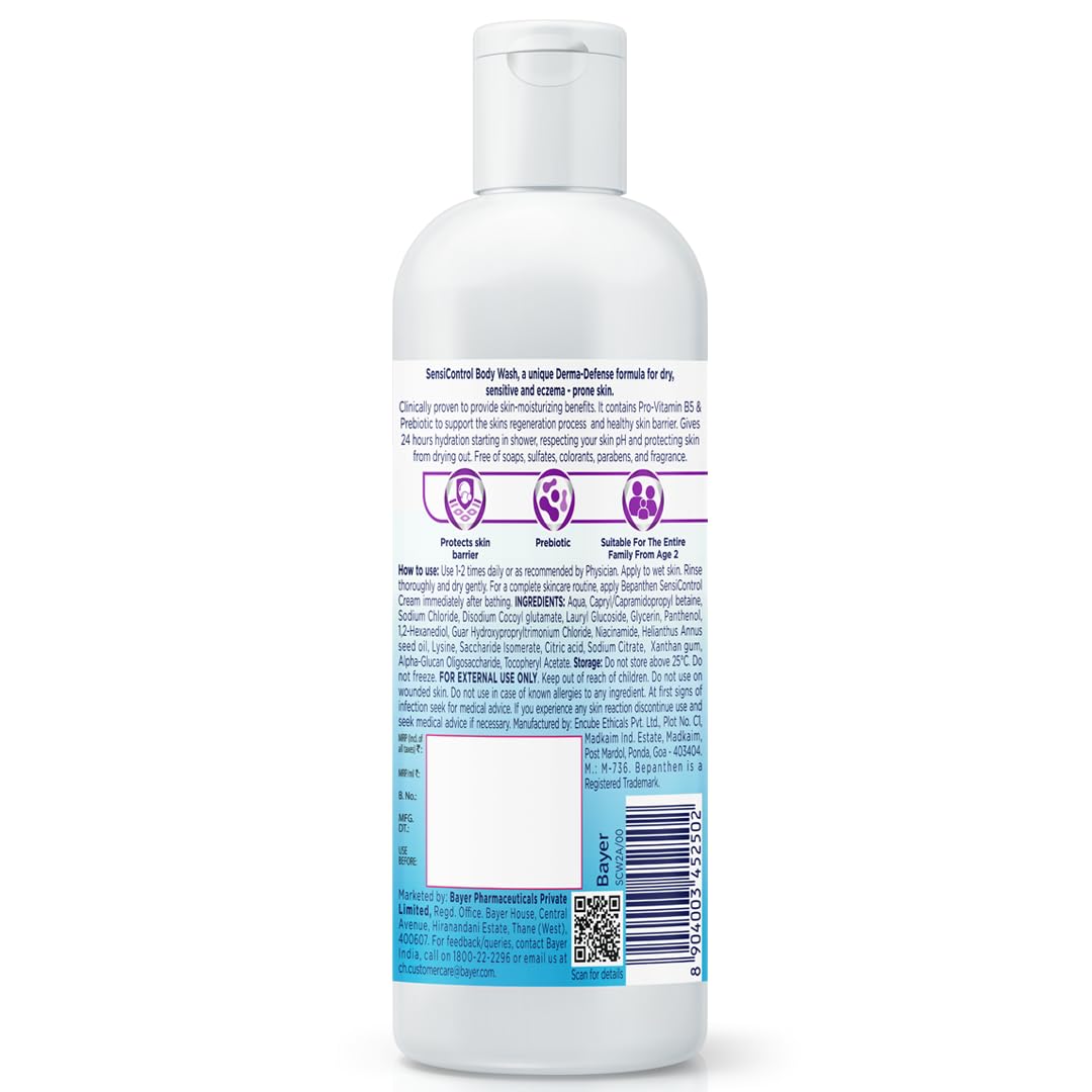 Bepanthen SensiControl Daily Gentle Body Wash, Worlds No. 1 Skincare Brand, For Dry & Sensitive Skin, 100ml, Contains Niacinamide, Panthenol, Hydrating Cleanser