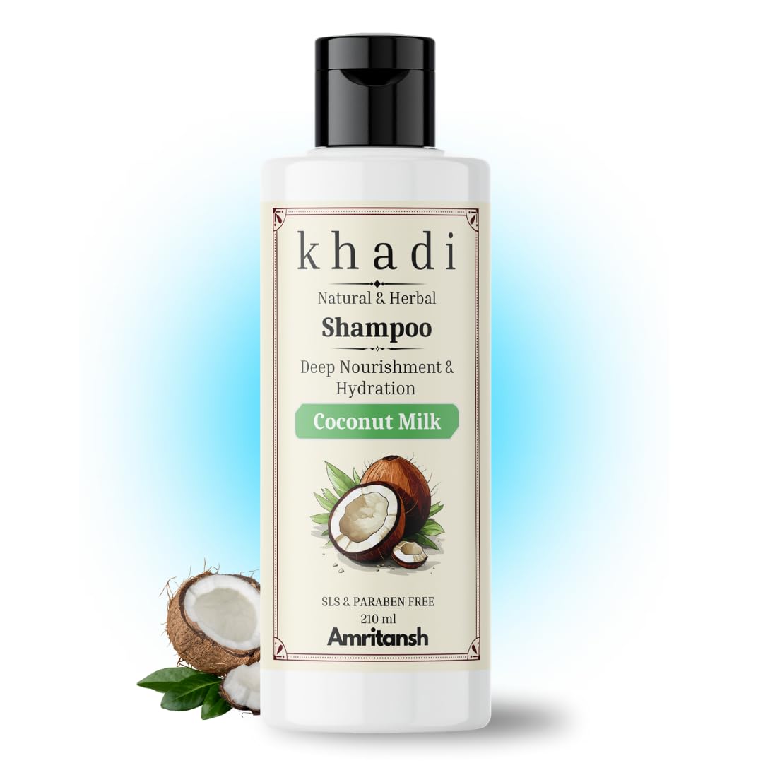 Coconut Milk Khadi Natural Shampoo | Deep Nourishment & Hydration for Dry & Damaged Hair | Sulfate & Paraben Free | 210 ML Coconut Milk (Pack of 1)