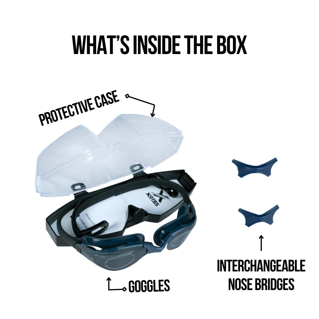 XRT65 Swimming Goggles for Men and Women - Anti-Fog, UV Protection, 180° Wide Vision, Leak-Proof Silicone Seal, Adjustable Strap, Includes Case (Black)
