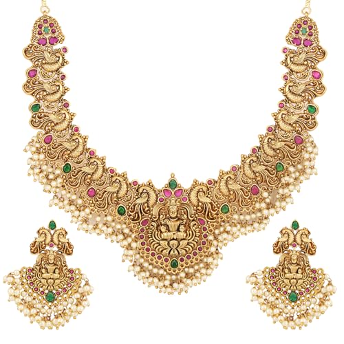 Handcrafted Pearl Choker Necklace Set - Traditional Indian Jewelry for Women - 22k Gold Plated Bridal Choker with Earrings
