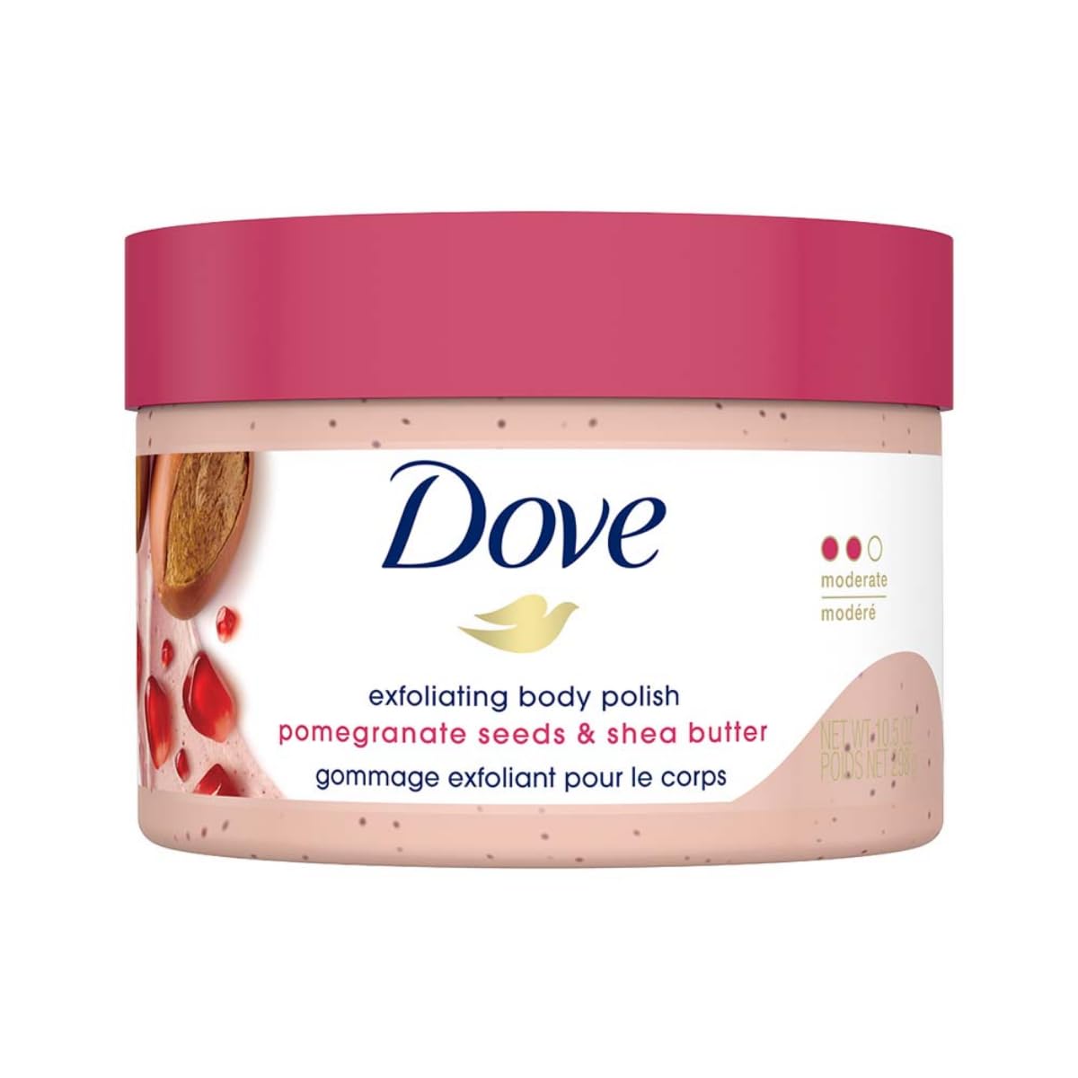 Dove Body Polish Exfoliating Scrub, Moisturizing Shea Butter and Pomegranate Seeds | Nourishes & Conditions Soft Skin | Sulphate Free, 298gm. 298 g (Pack of 1)