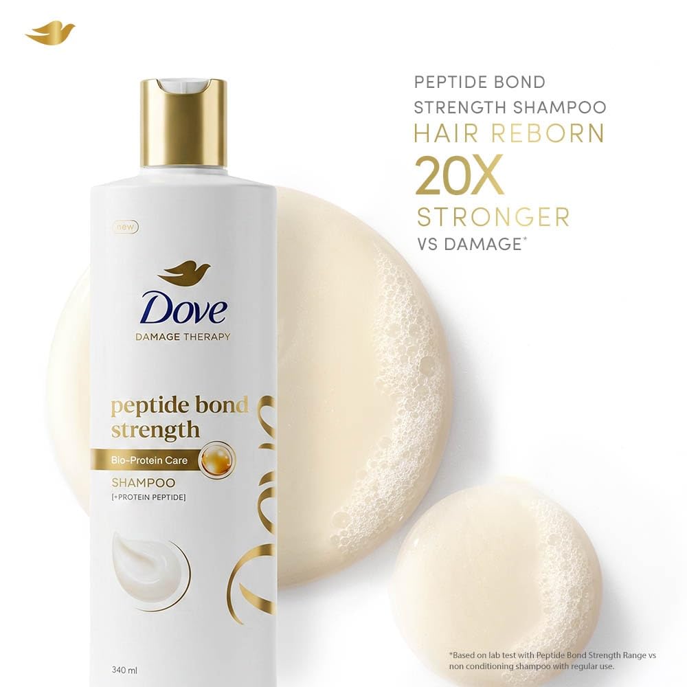 Dove Peptide Bond Strength Shampoo for Dry & Damaged Hair - 340 ml | Enriched with PROTEIN PEPTIDES | Reconstructs broken Bonds for 20X Stronger Hair