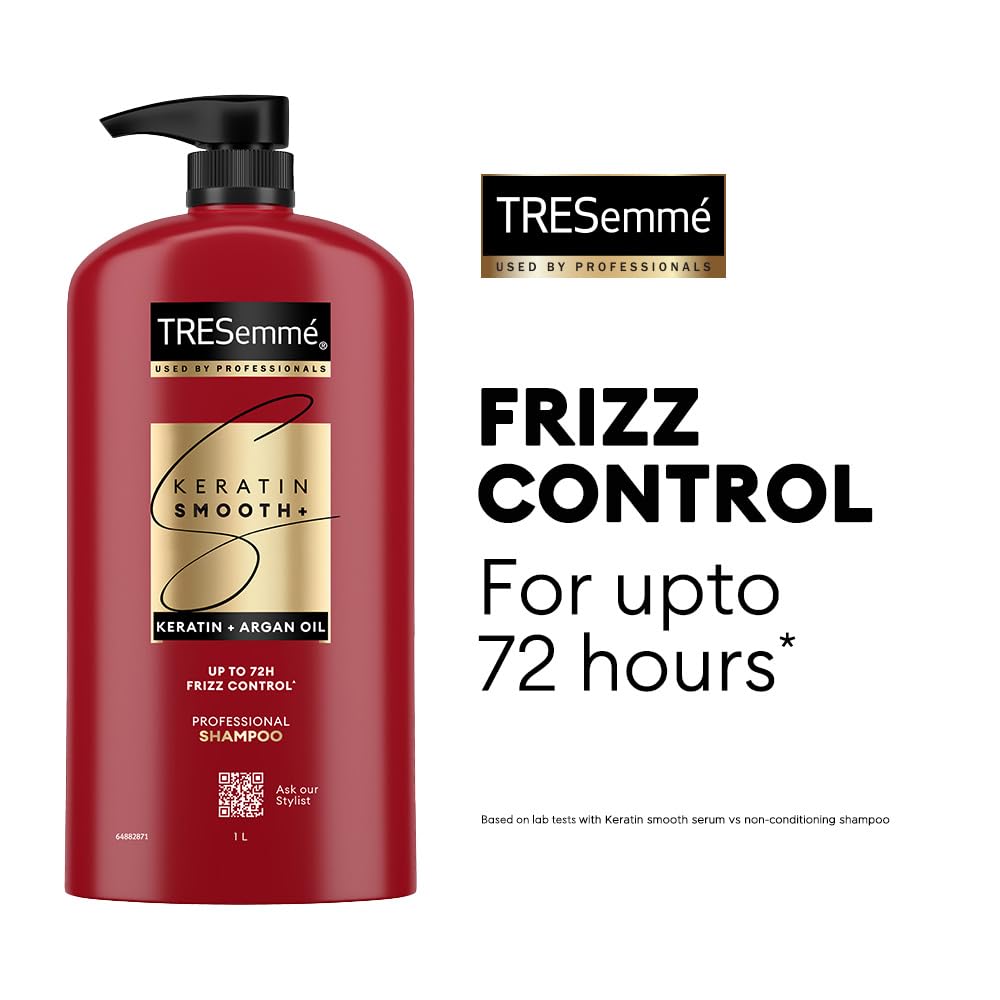 TRESemmé Keratin Smooth+ Shampoo 1000ml | 72H Frizz Control with Keratin Protein & Argan Oil | Paraben Free Smoothening Shampoo for Dry & Frizzy Hair