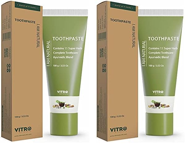 Vitro Fluoride Free Toothpaste with Meswak, Vajra danti and Neem Extract | Herbal toothpaste with extracts of 12 herbs for complete toothcare | Helps with Bad b