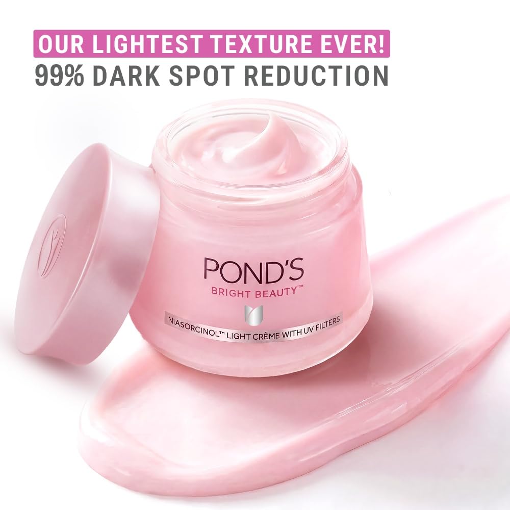 Pond's Bright Beauty Light Cream with UV Filter | Niasorcinol | 100x Better than Vitamin C | Niacinamide | Fades Dark Spots, Brightens Skin, 50g