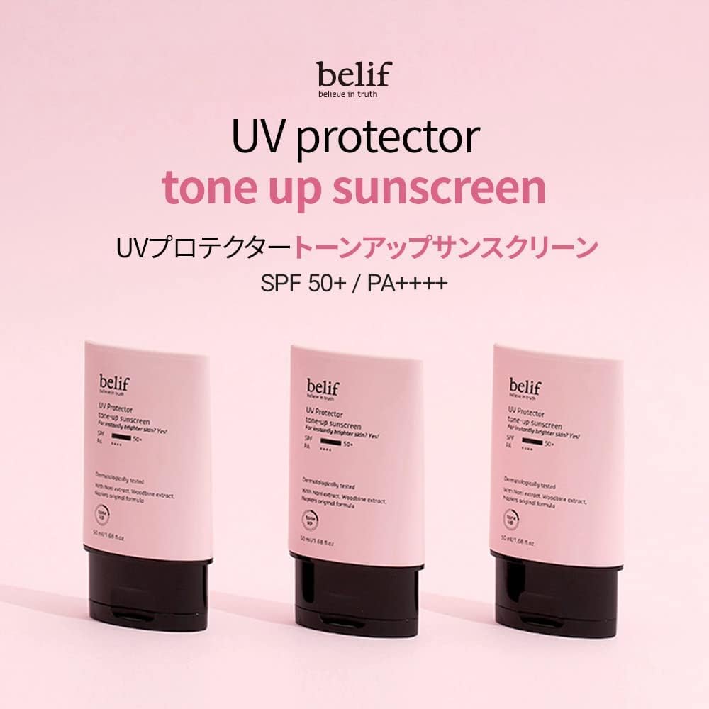 Belif UV Protector Tone Up Sunscreen, 2-in-1 Tone Up Sunscreen SPF 50+ PA++++ – Broad Spectrum UV Protection with Instant Glow | Hydrating, Water-Resistant, Pin