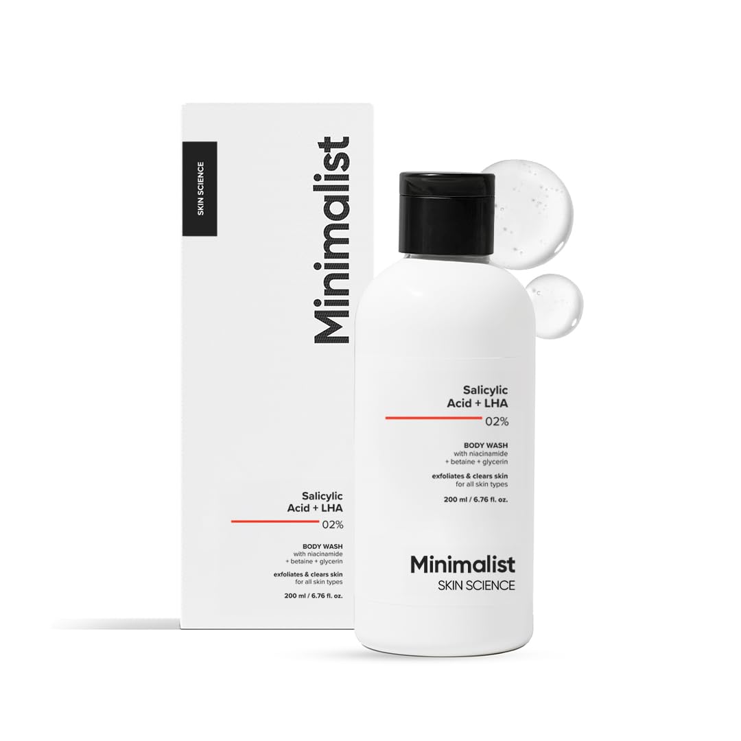 Minimalist 2% Salicylic Acid + LHA Body Wash | Gentle Exfoliating Bodywash for Body Acne, Un-even, Rough & Bumpy Skin | Sulphate (SLS), Dye, & Fragrance Free |