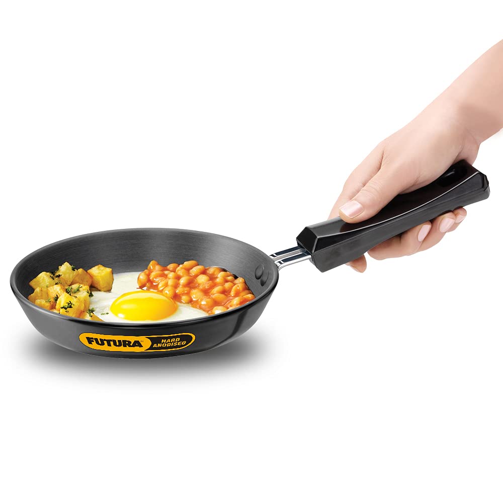 Hawkins Futura 17 cm Frying Pan, Hard Anodised Fry Pan, Small Frying Pan, Black (AF17) 17 cm Without Lid Single Frying Pan - Non Induction