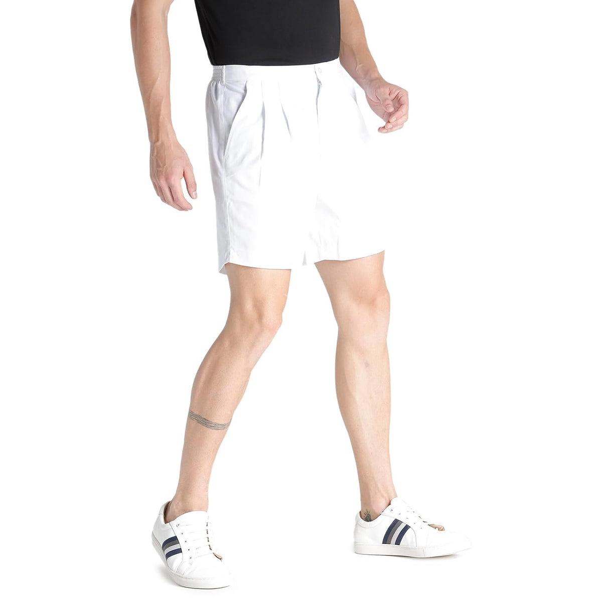 athlete Men's Classic Casual Shorts | Premium Cotton Blend | Structured Zipper Fly | Elastic Waist | Deep Side Pockets | Comfort Fit Standard 36 White