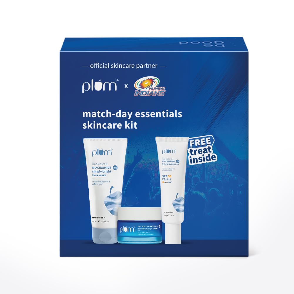 Plum x Mumbai Indians Match-Day Skincare Combo | Facewash, Moisturiser & Sunscreen | CMS Routine for Beginners | Daily Glow & Sun Protection Kit | 100% Vegan |