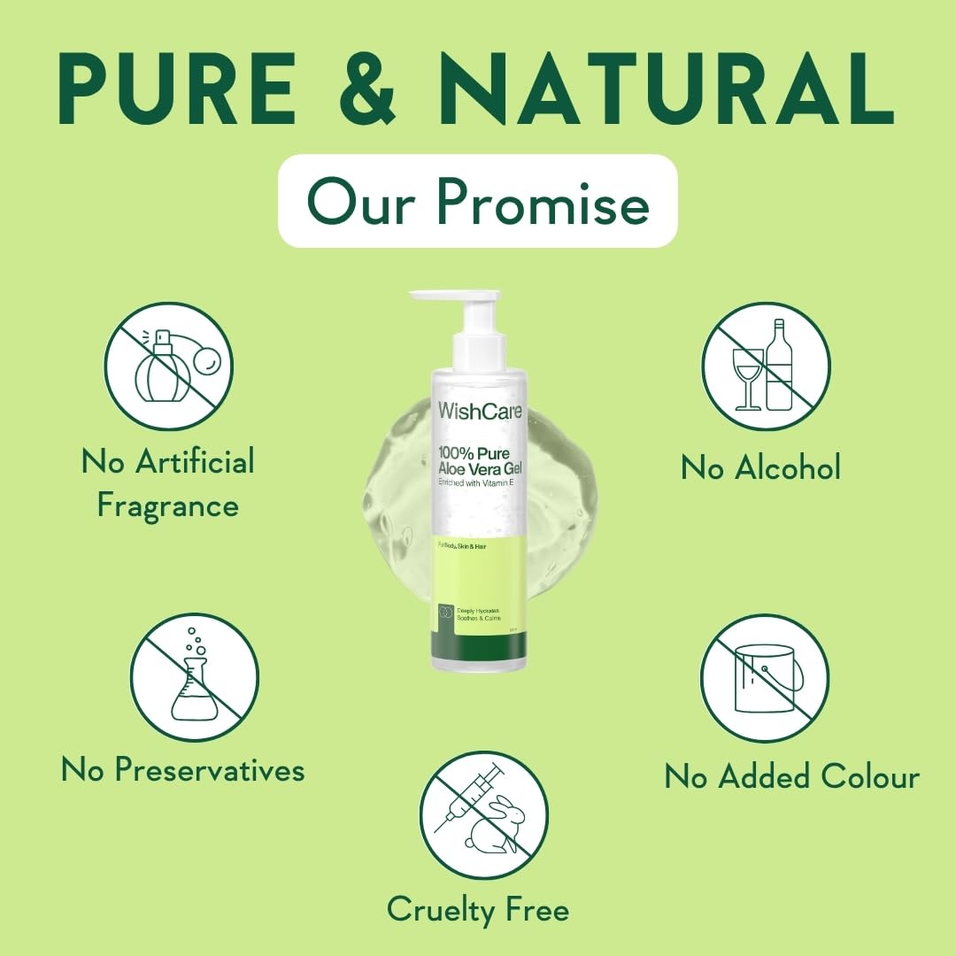WishCare Pure & Natural Aloe Vera Gel - 200 Ml - Enriched With Vitamin E - Multipurpose Gel for Skin and Hair…