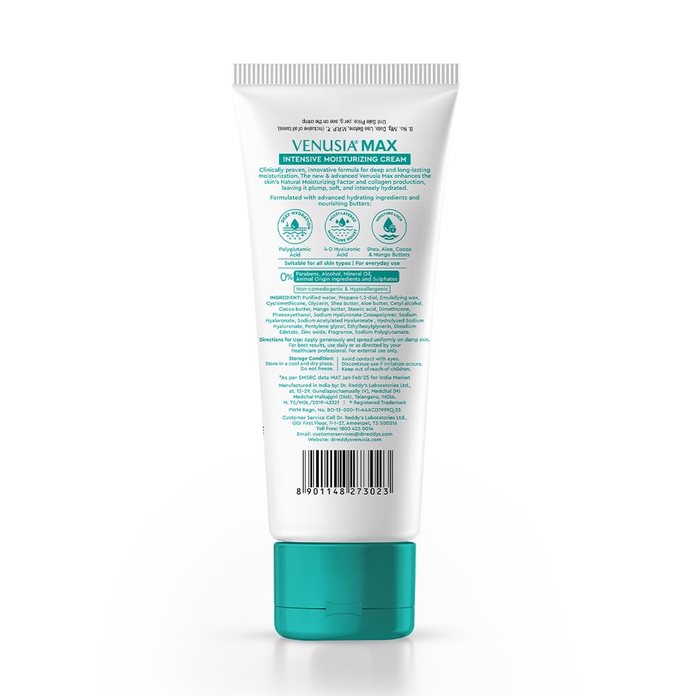 VENUSIA Dr. Reddy's Max Cream | Dermatologist Rec. for Dry to Very Dry Skin | Clinically Proven 24 hrs Moisturization | Paraben Free | Face & Body | Cocoa, Mang
