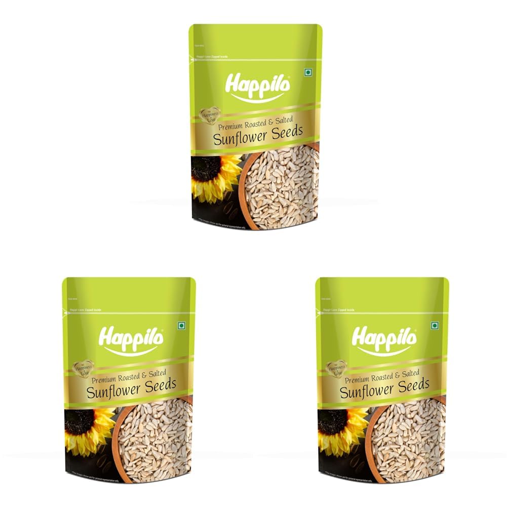 Happilo Premium Roasted and Salted Sunflower Seeds for Eating without Shell 250g, Healthy Protein Snack for Diet Food (Pack of 3) 250g (Pack of 3)